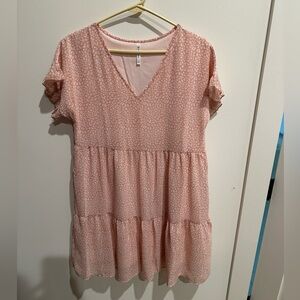 V neck ruffled hem casual mini dress